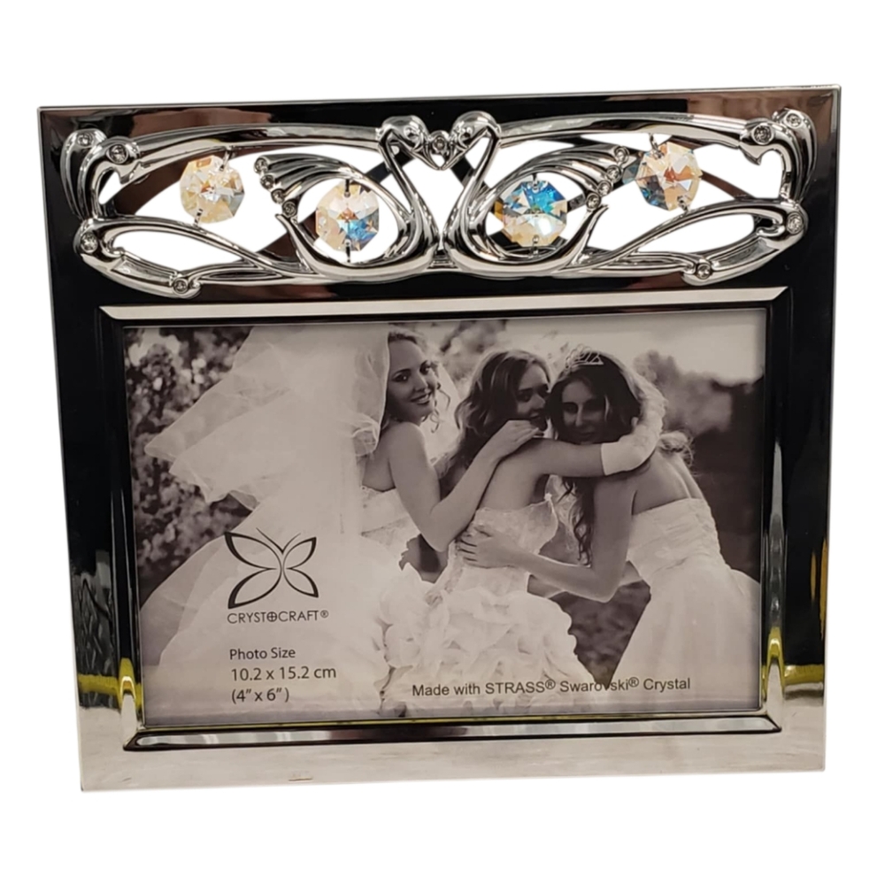 CRYSTOCRAFT Wedding Gift Picture Frames 4R‎ Kissing Swan Swarovski Metal Art NWT